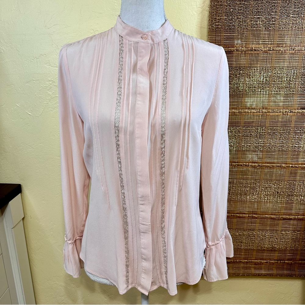 Bebe Silk Long Sleeve Blush Pink Blouse